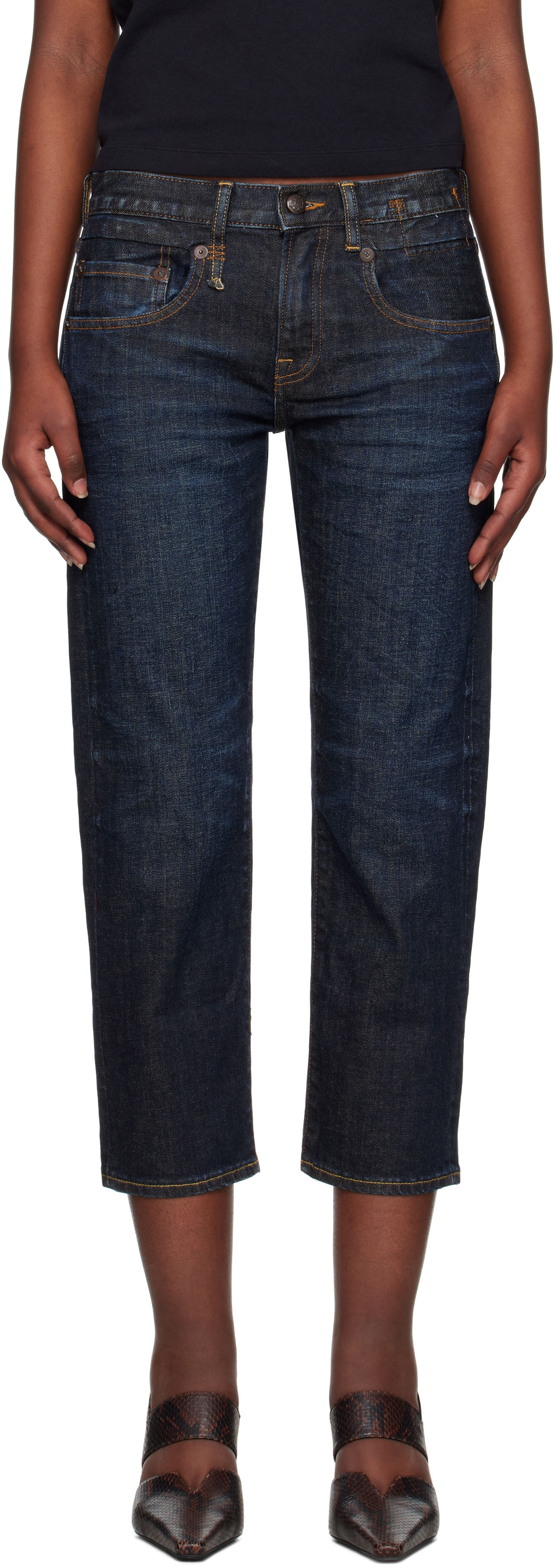 Дънки R13 R13 Boy Straight Cropped Jeans Синьо | R13W0091-D099A, 0