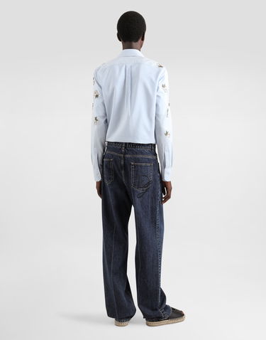 Риза Dolce & Gabbana Dolce & Gabbana Silk and Cotton Striped Shirt with Floral Appliqués Синьо | G5MZ0ZFBTAKS8051, 2