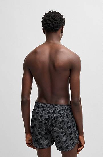 Бански BOSS Swim Shorts with Allover Monogram Print Сиво | 50533795, 1