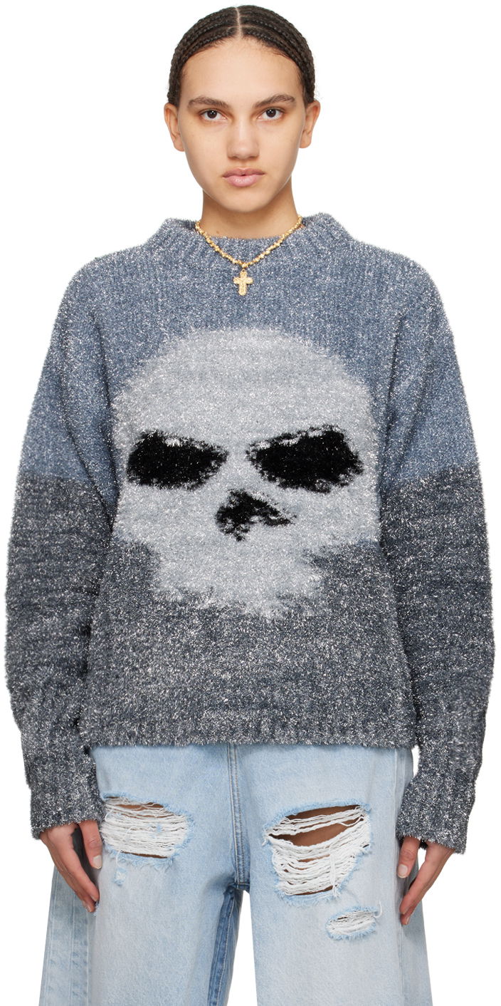 Пуловер ERL Intarsia Knit Skull Sweater Сиво | ERL08N367, 0