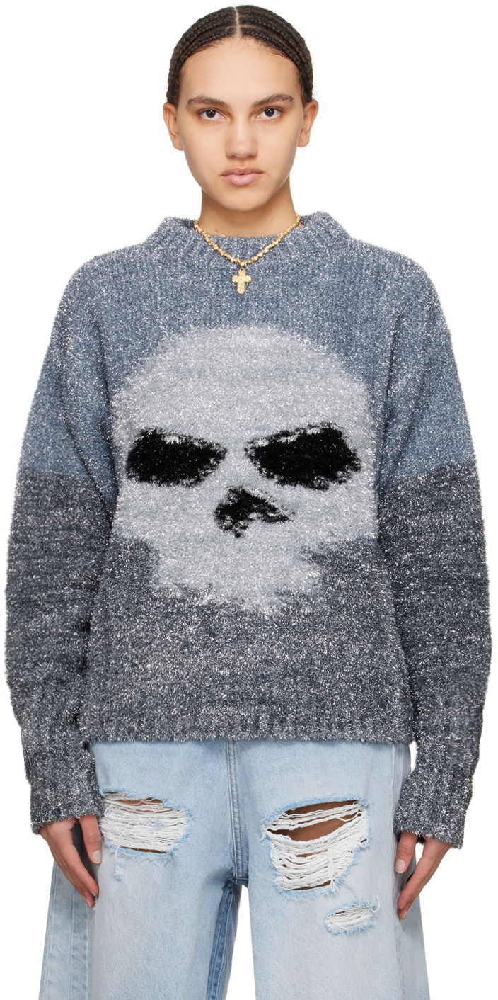 Пуловер ERL Intarsia Knit Skull Sweater Сиво | ERL08N367