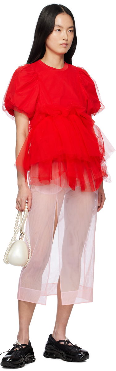 Тениска Simone Rocha Simone Rocha Tulle Overlay Puff Sleeve Tutu Hem T-Shirt Червено | 5310 0553, 3