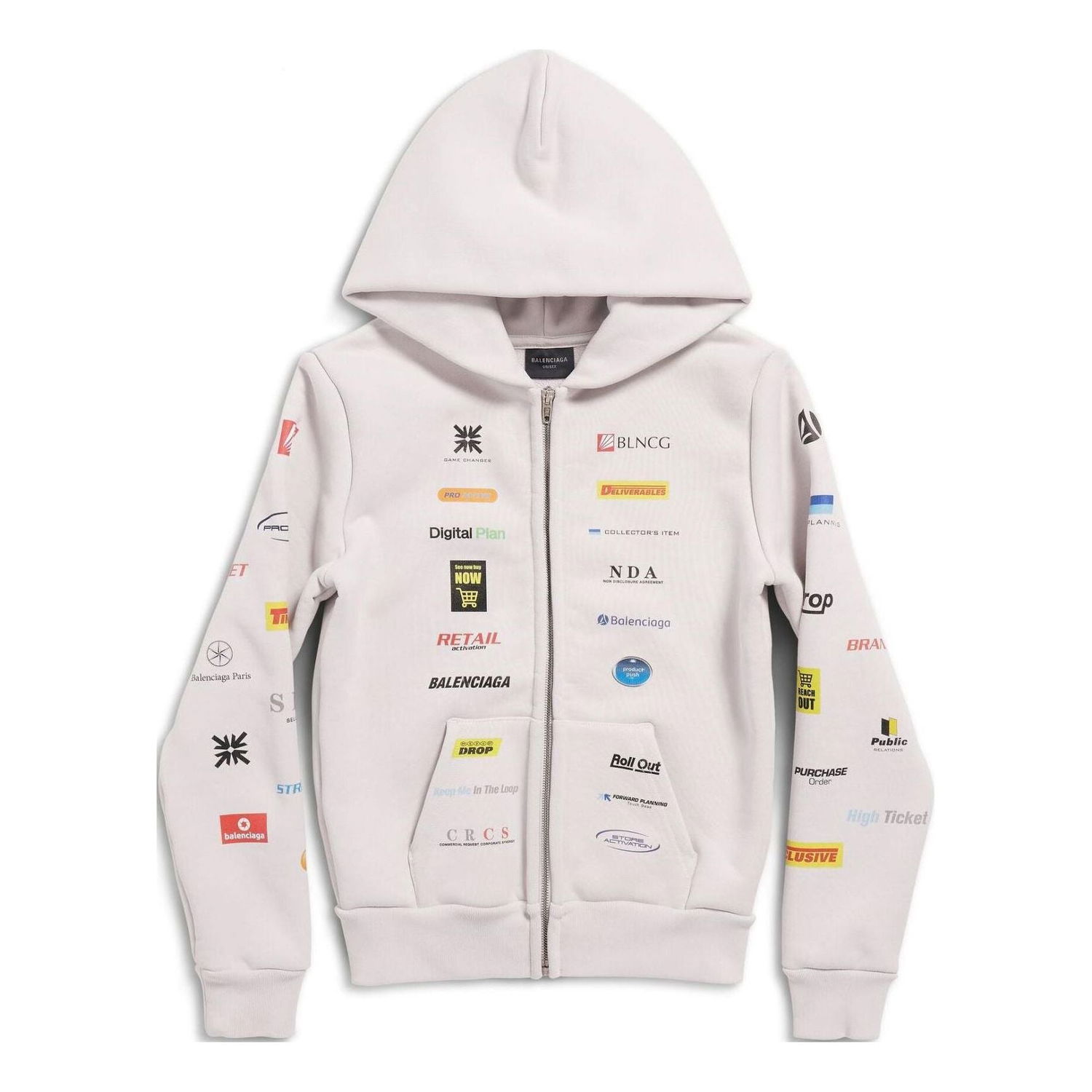 Суитчър Balenciaga Balenciaga Business English Zip-Up Hoodie Бяло | 788243TQVH69016, 0