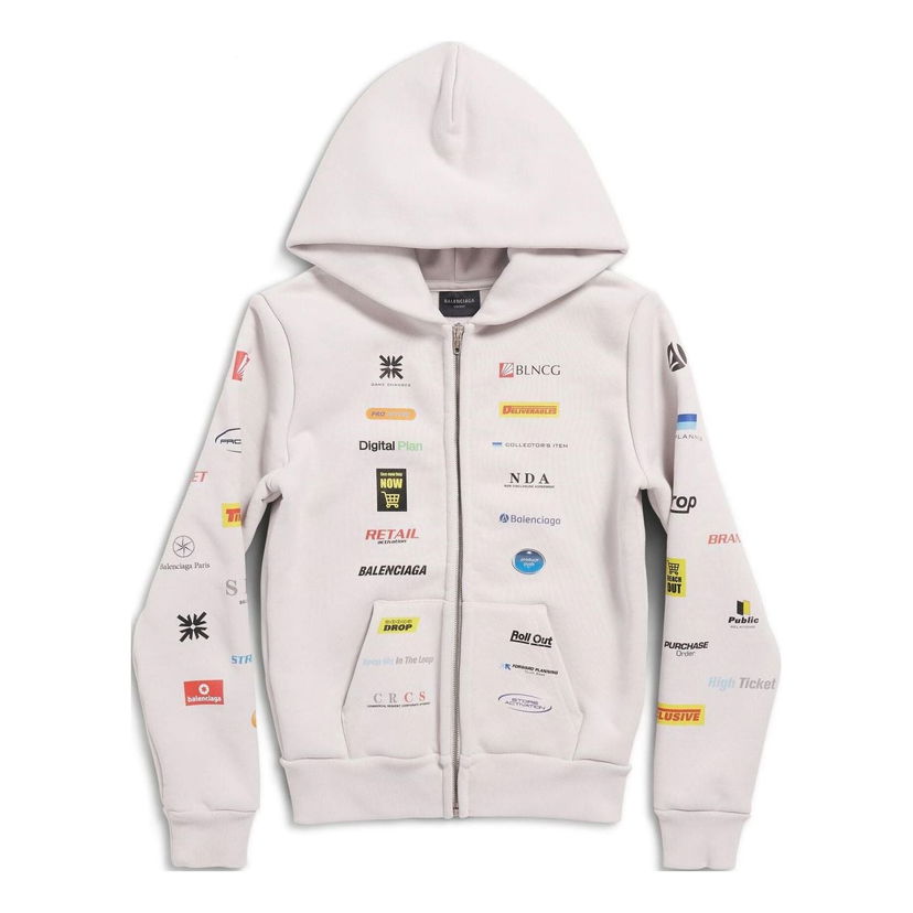 Суитчър Balenciaga Balenciaga Business English Zip-Up Hoodie Бяло | 788243TQVH69016