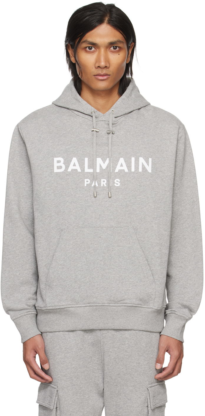 Суитчър Balmain Printed Hoodie Сиво | CH1JR002BB65, 0