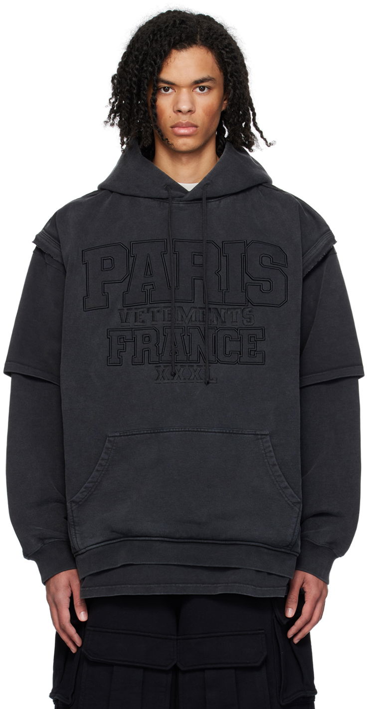 Суитчър VETEMENTS XXXL Paris Hoodie Черно | UE64HD280B