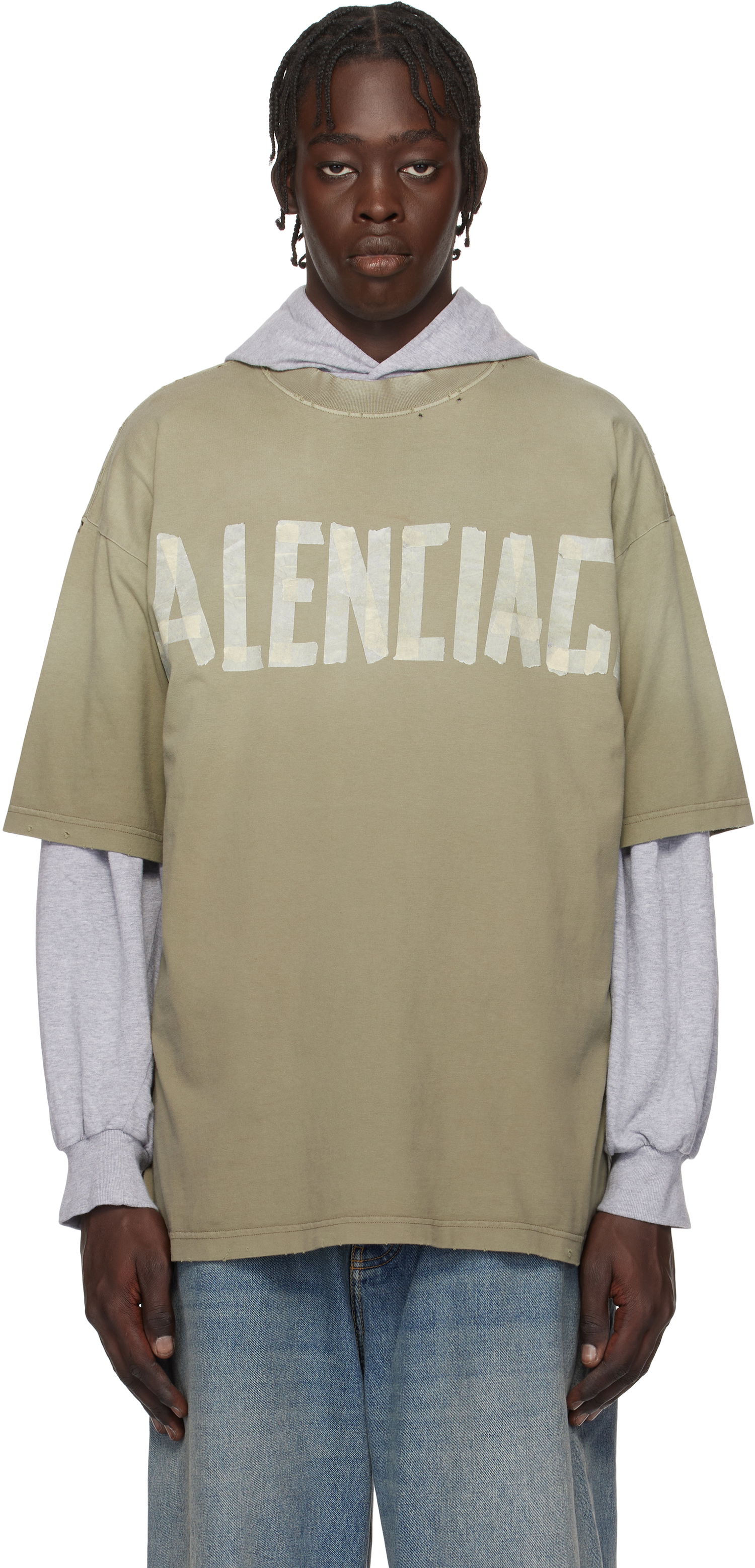 Тениска Balenciaga New Tape Type Medium Fit T-Shirt Зелено | 739784TOVA9, 0