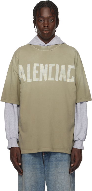 Тениска Balenciaga New Tape Type Medium Fit T-Shirt Зелено | 739784TOVA9, 0