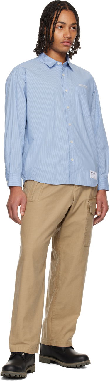 Риза Neighborhood Striped Long Sleeve Button-Up Shirt Синьо | 252SPNH-SHM04, 3