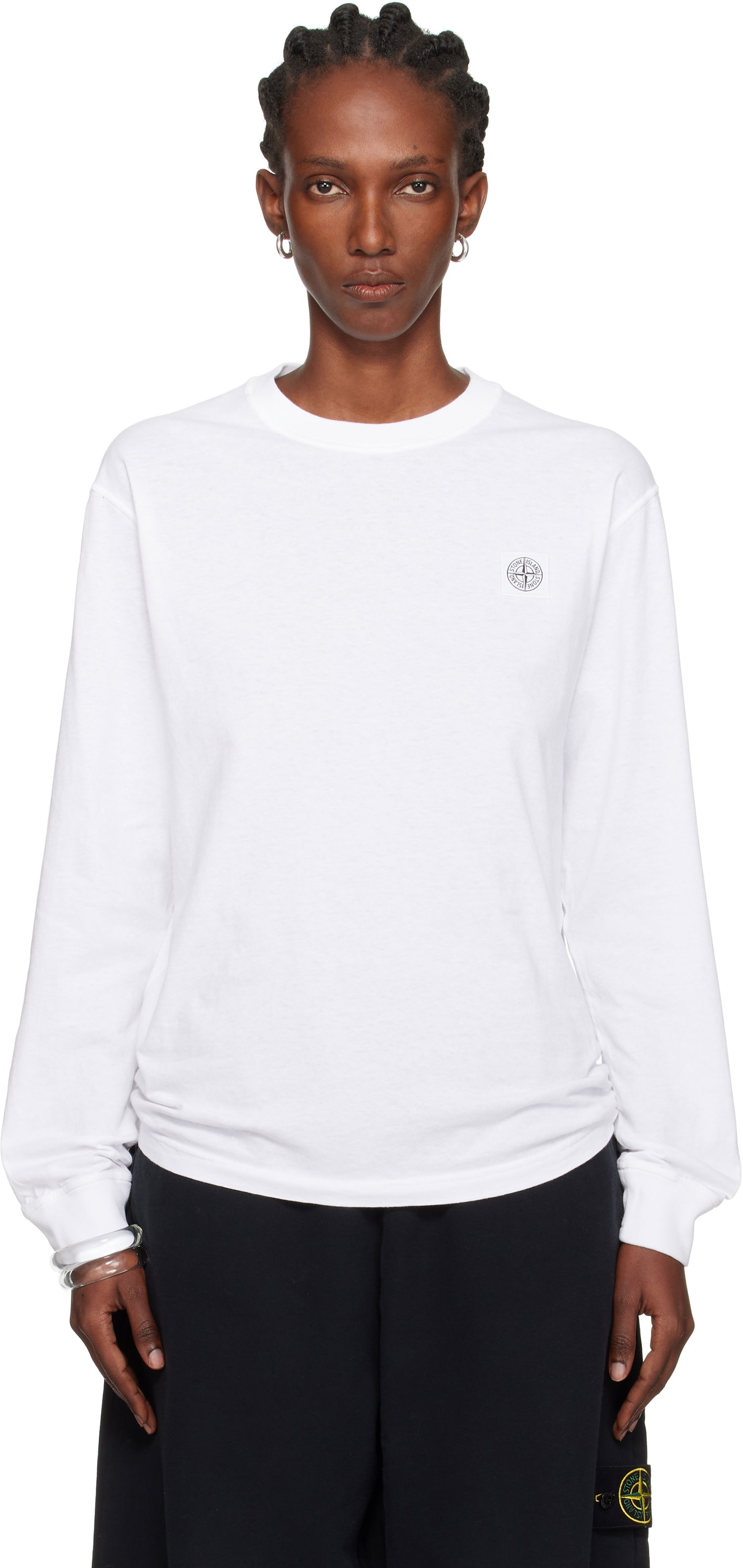 Тениска Stone Island Organic Cotton Jersey 'Fissato' Effect Long Sleeve T-Shirt by Stone Island Бяло | K2S15 2100030 S0057, 0