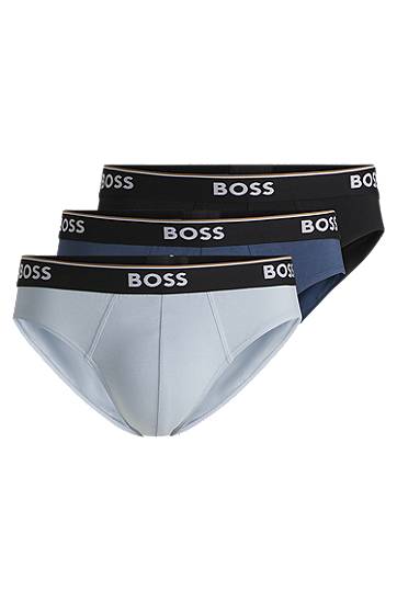 Боксерки BOSS BOSS Stretch-Cotton Briefs, 3-Pack with Logo Waistbands Сиво | 50531681, 0
