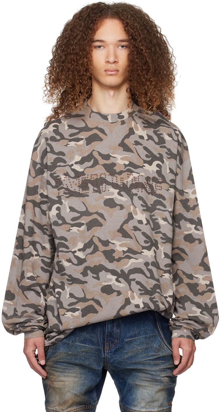 Пуловер We11done We11done Camo Long Sleeve T-Shirt Сиво | WD-TT0-24-792-U-GY, 0
