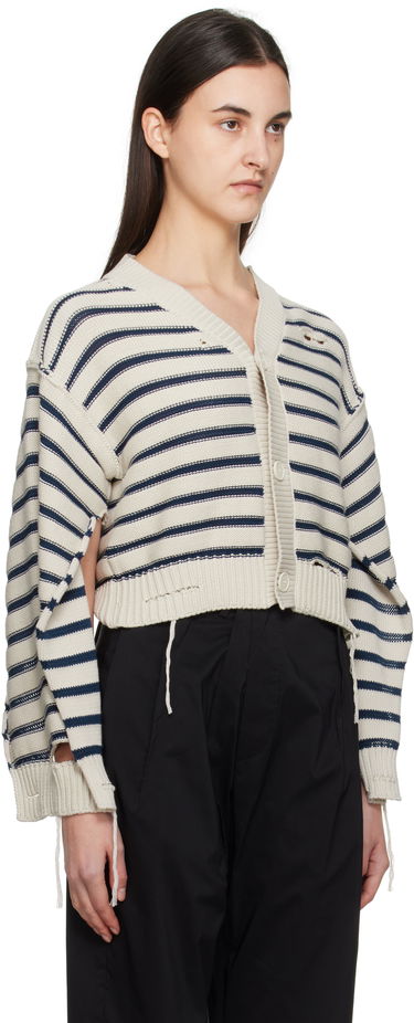 Пуловер Maison Margiela MM6 Maison Margiela Striped Distressed V-Neck Cardigan Черно | S52HP0025 M13080, 4