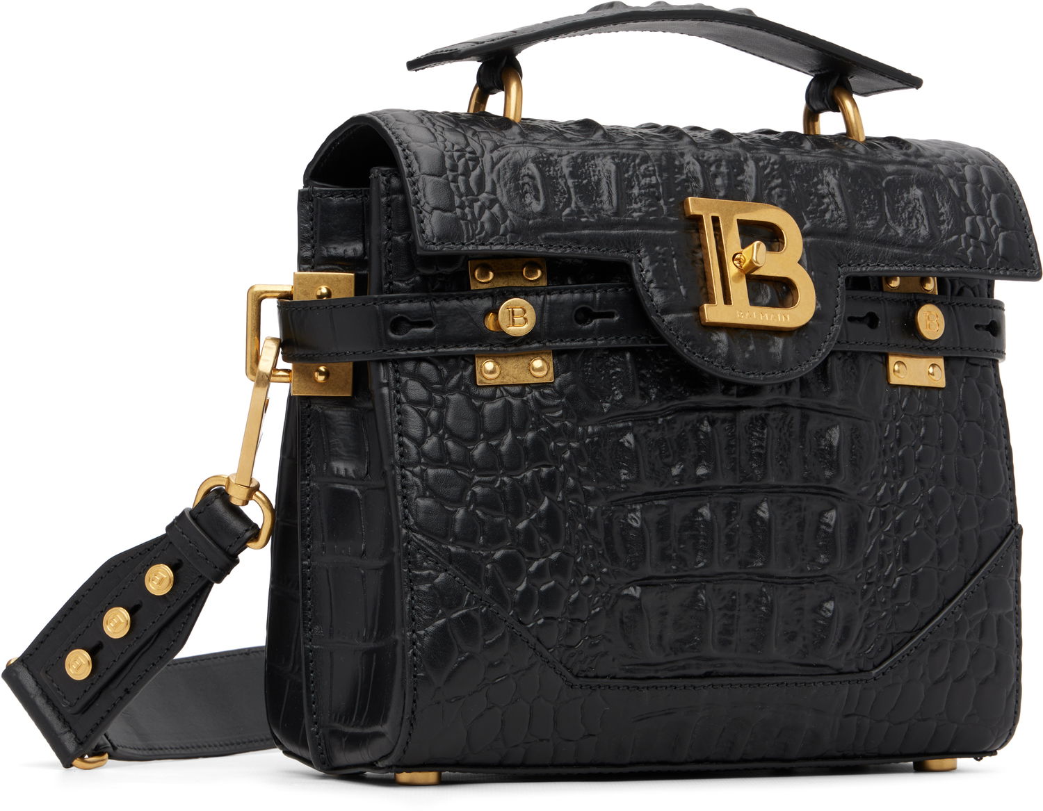 Дамска чанта Balmain B-Buzz 23 Crocodile-Print Leather Bag Черно | FN0DB526LOBC, 1