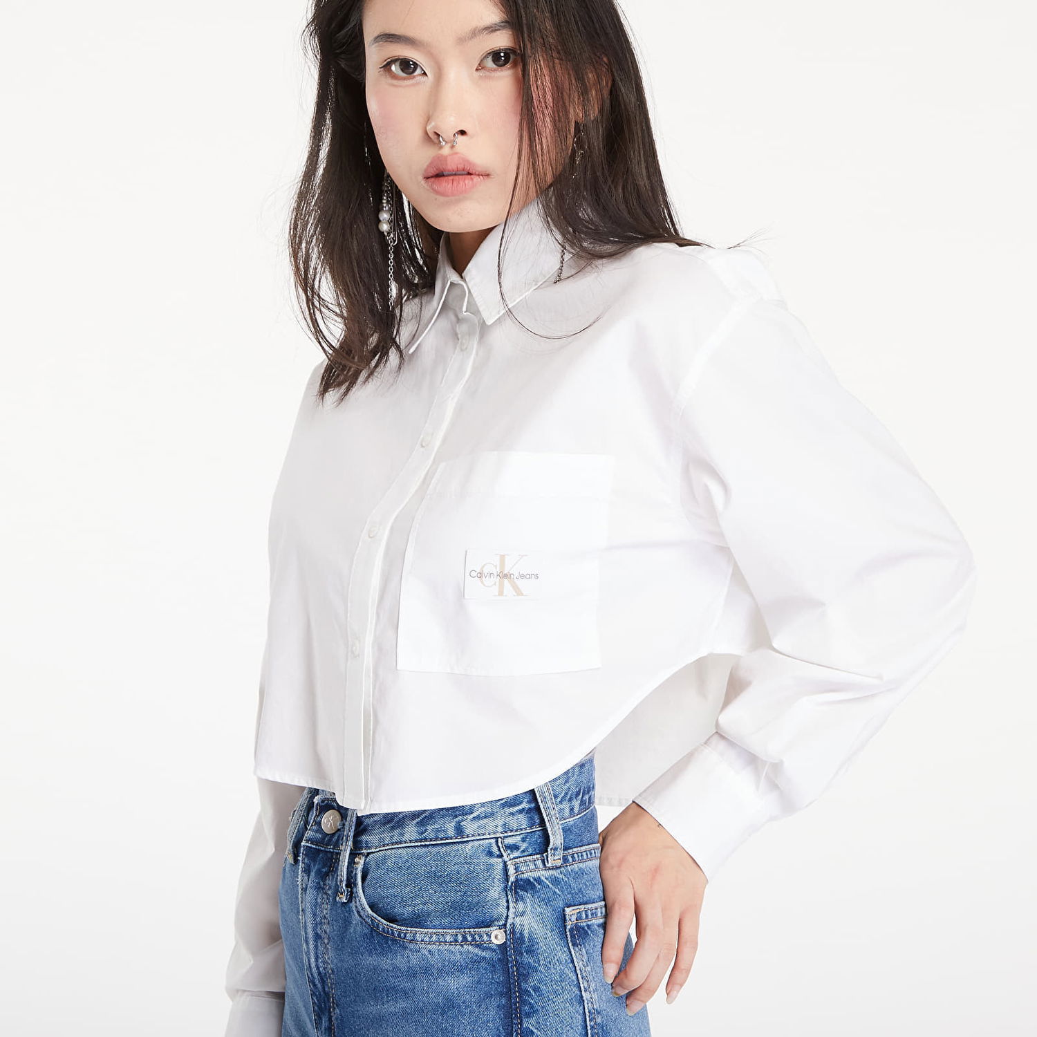 Тениска CALVIN KLEIN Woven Label Cropped T-Shirt White Бяло | J20J222614 0LB, 1