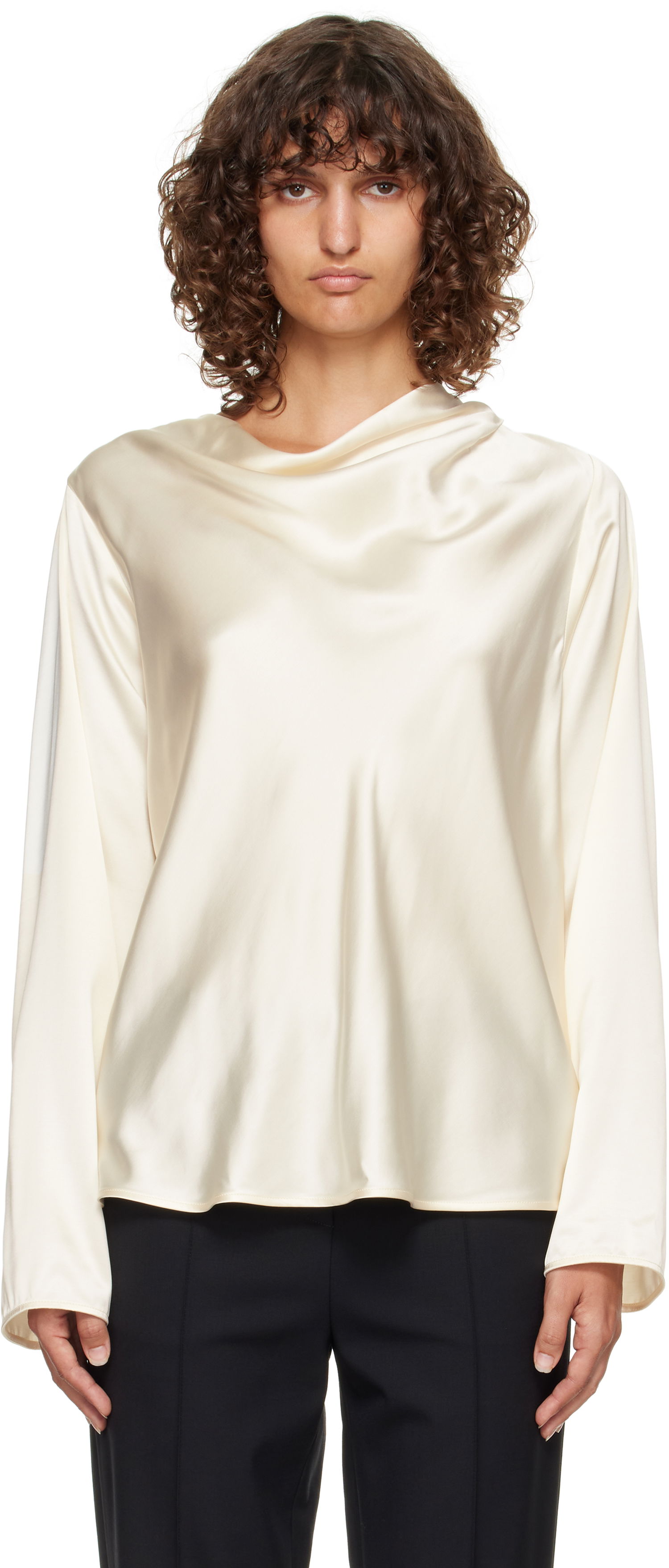 Риза Loulou de Saison Loulou de Saison Riddy Draped Satin Blouse Бяло | RIDDY, 0