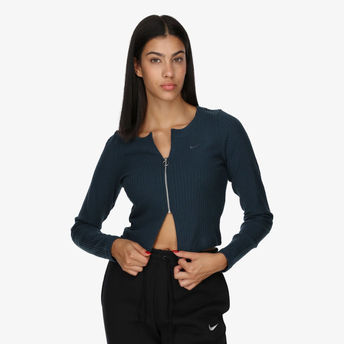 Пуловер Nike Nike Sportswear Knit Rib Zip Cardigan Тъмно синьо | FN3682-478, 1