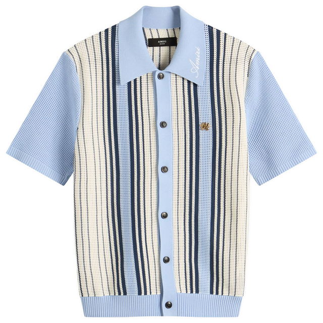Striped Knitted Polo Shirt, Size Large