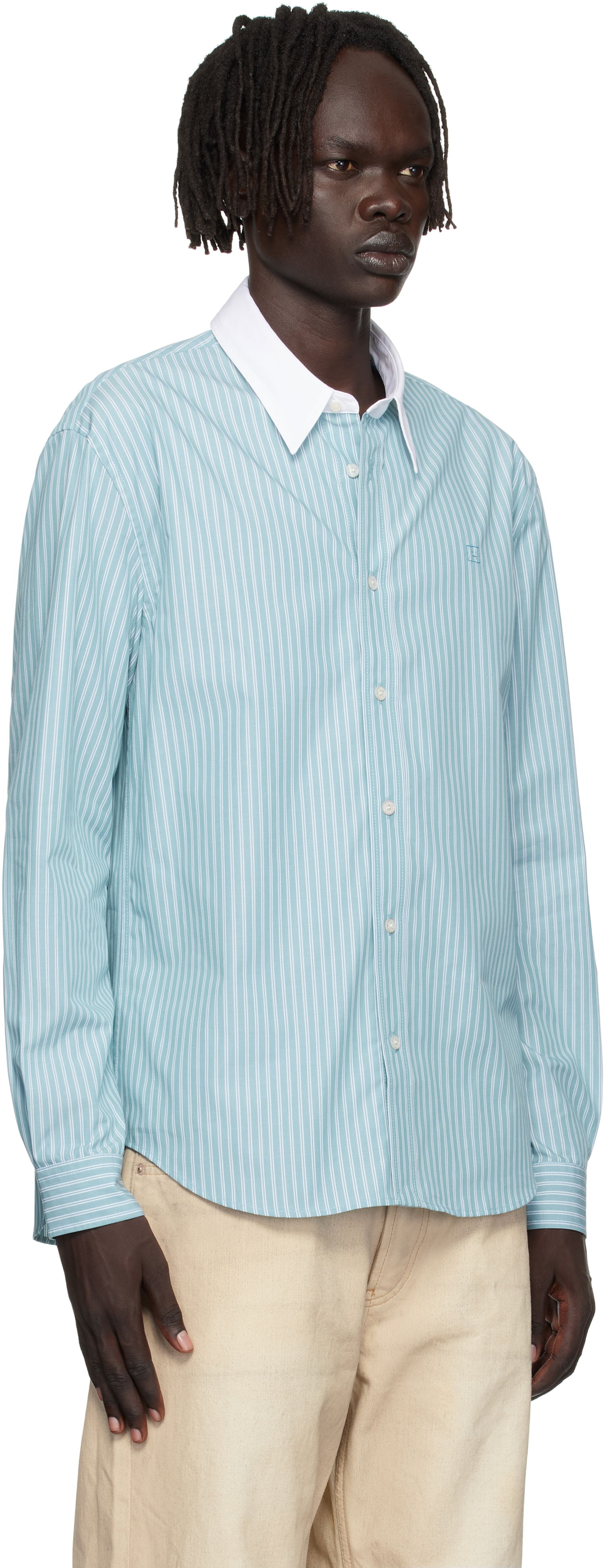 Риза Acne Studios Acne Studios Striped Button-Up Shirt Тюркоазено | CB0114-, 1