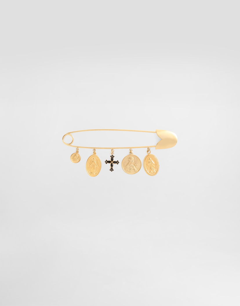 Значка Dolce & Gabbana Dolce & Gabbana Safety Pin Brooch with Medals and Cross Charms Жълто | WPR5S2W1111ZOO00