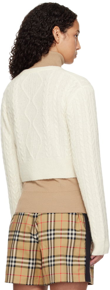 Пуловер Burberry Burberry Cropped Aran Wool Blend Cardigan Бяло | 8097967, 2