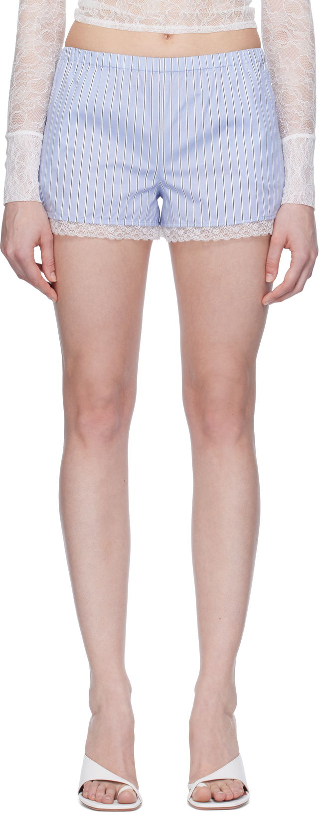 Miaou Anna Striped Lace-Trim Shorts