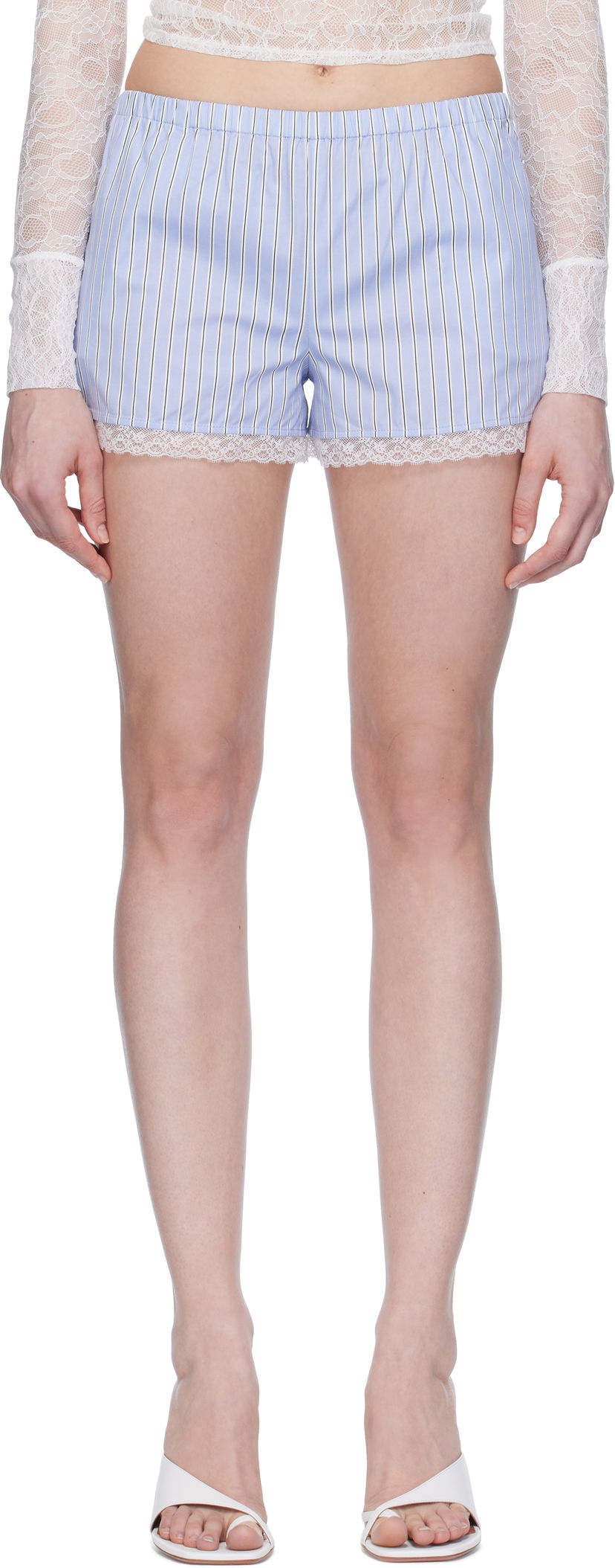 Къси панталони Miaou Miaou Anna Striped Lace-Trim Shorts Синьо | 3011SPSPRS