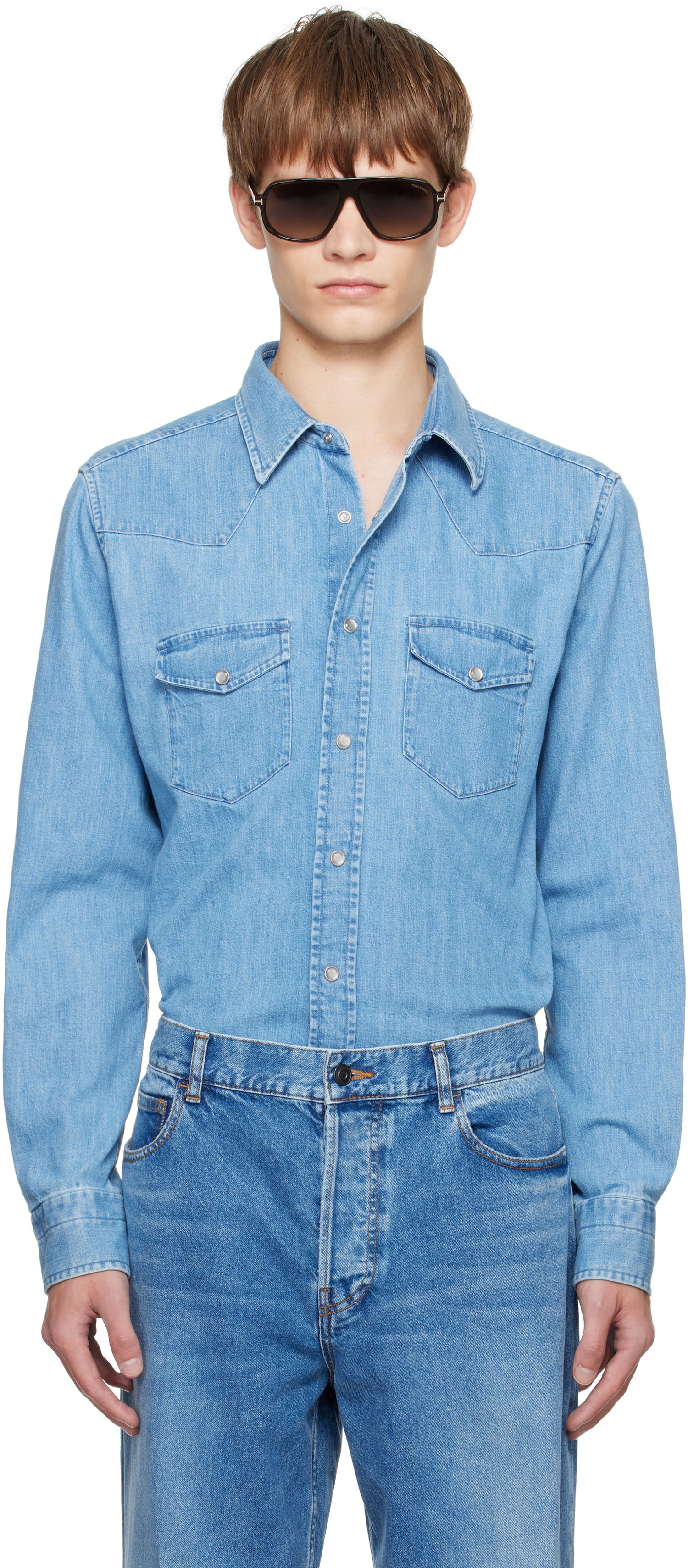 Риза Tom Ford TOM FORD Western Denim Shirt Синьо | HDS001-FMC239, 0
