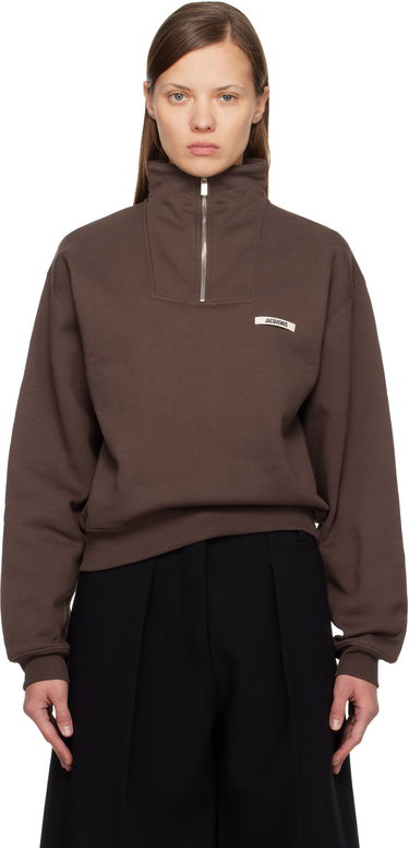 Суитчър Jacquemus 'Le Camionneur Gros Grain' Quarter-Zip High-Neck Sweatshirt Кафяво | 25HSSW00210AJ00174, 0