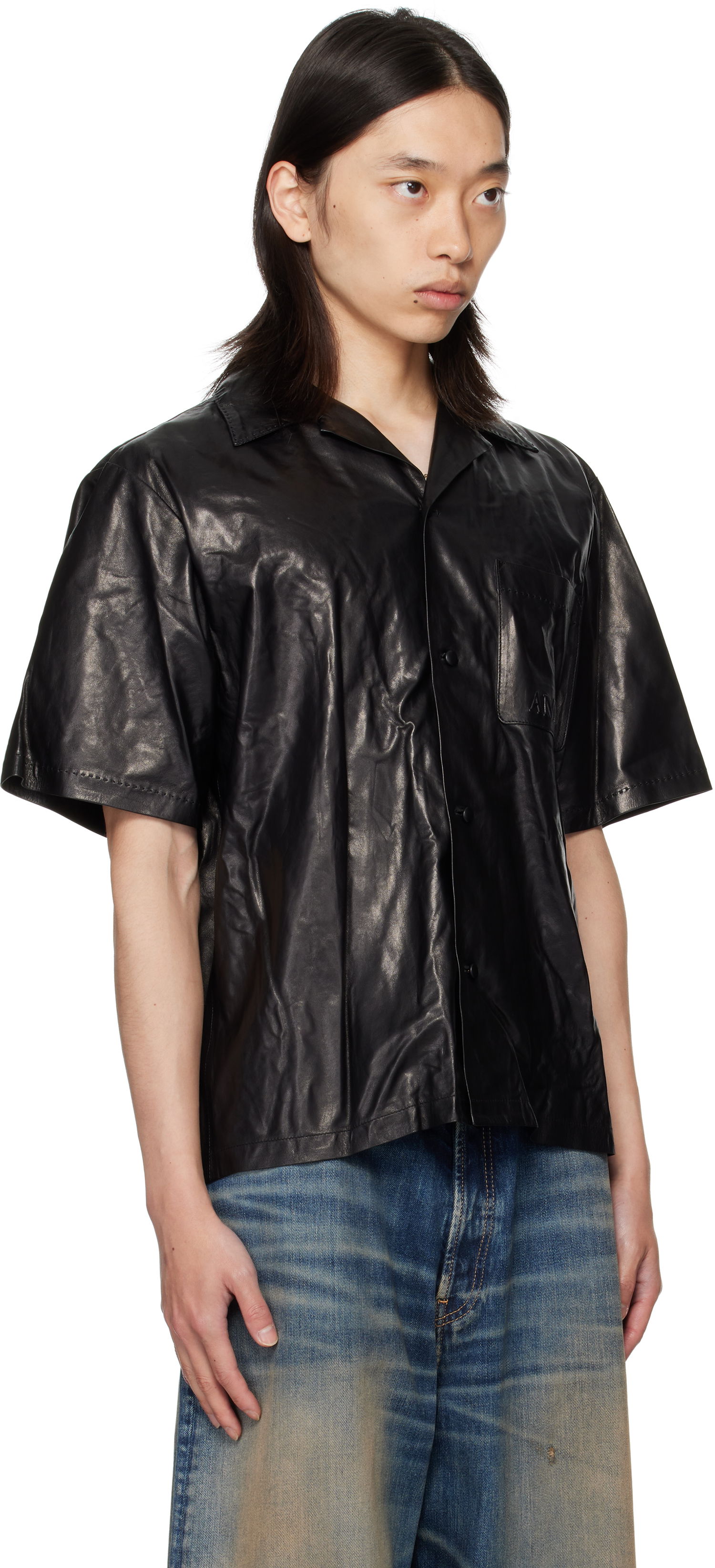 Риза AMIRI AMIRI Lightweight Camp Leather Shirt Черно | AMLTIR1017, 1