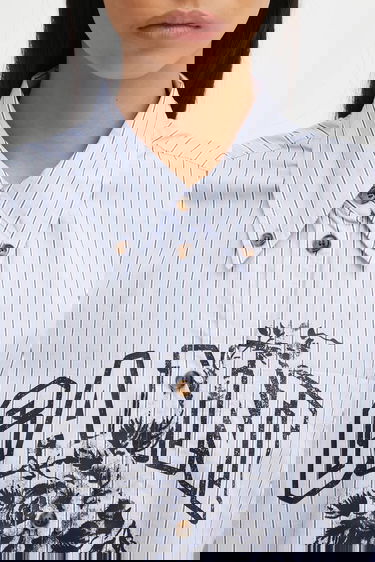 Риза GANNI Stripe Cotton Oversized relaxed classic collar shirt Синьо | W0826, 4