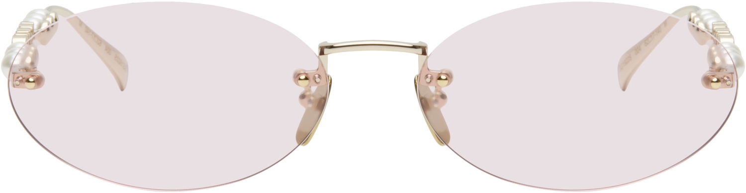Слънчеви очила Gucci Gucci Oval Frame Sunglasses with Pearl Embellishment Розово | GG1922S-004, 0