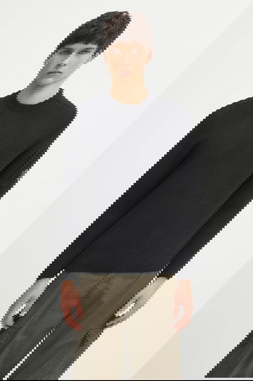 Пуловер C.P. Company C.P. Company Ribbed Knit Sweater with Lens Detail Черно | 19CMKN015A006608A, 0