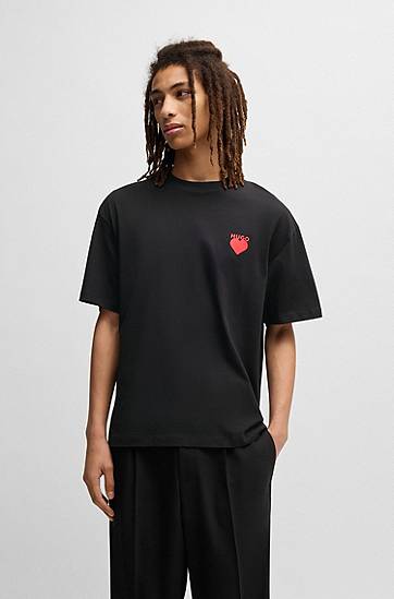Тениска BOSS HUGO Cotton-jersey T-shirt with Heart Artwork Черно | 50530557, 1