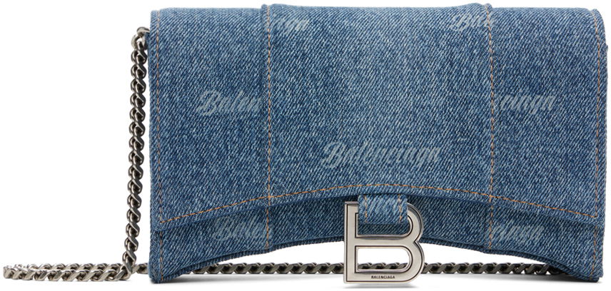 Дамска чанта Balenciaga Blue Hourglass Wallet On Chain Bag Синьо | 656050 2AANZ, 0