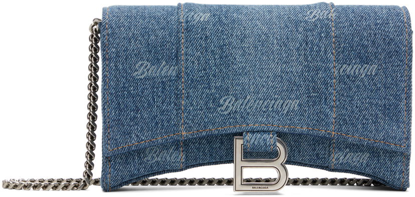 Дамска чанта Balenciaga Blue Hourglass Wallet On Chain Bag Синьо | 656050 2AANZ