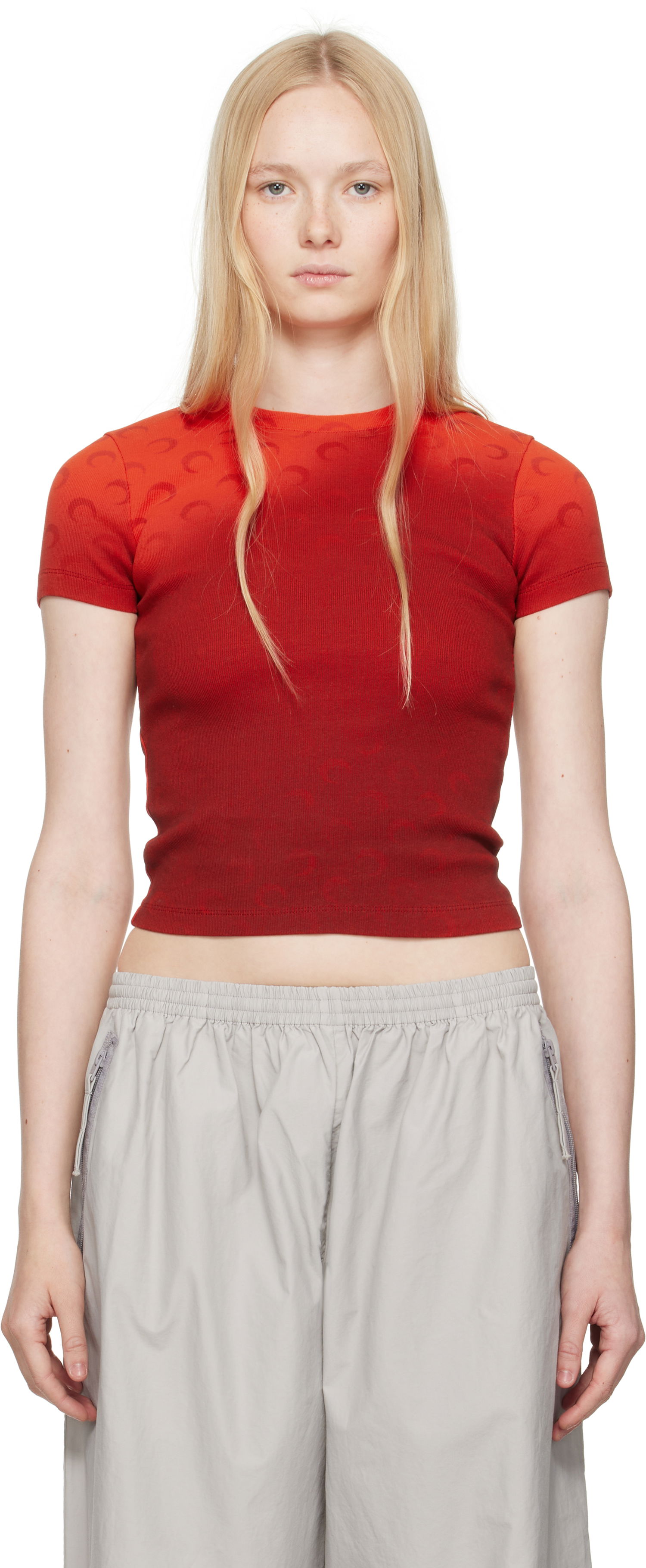 Съкратен топ Marine Serre Marine Serre Moon Faded Baby Fit T-shirt Червено | WTT012A CJER0070, 0
