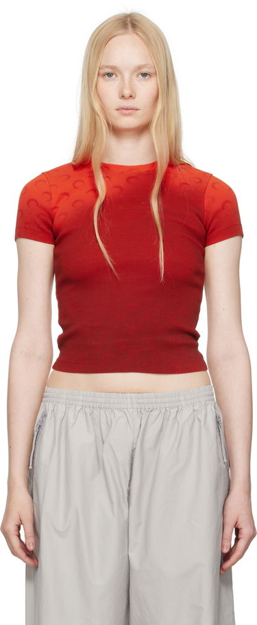Съкратен топ Marine Serre Marine Serre Moon Faded Baby Fit T-shirt Червено | WTT012A CJER0070, 0