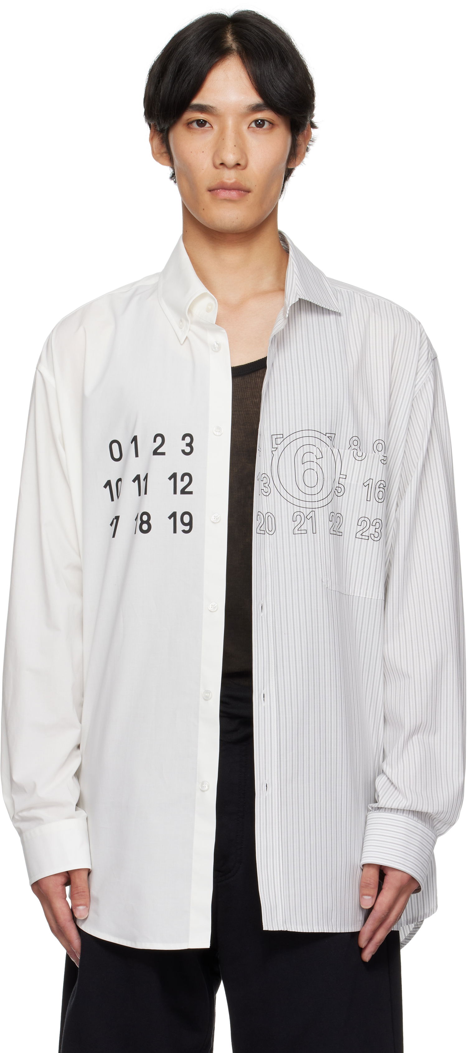 Риза Maison Margiela MM6 Maison Margiela Long Sleeve Shirt with Number Print Бяло | SH0DT0025 MTN085, 0