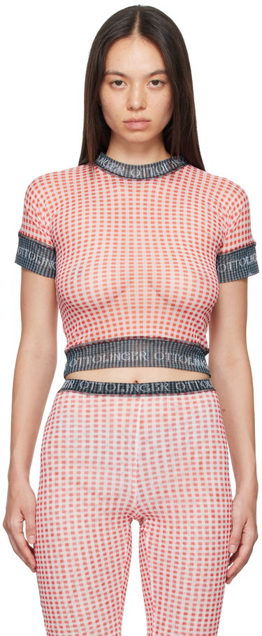 Съкратен топ Ottolinger Ottolinger Check Mesh T-Shirt Червено | 1010101821, 0