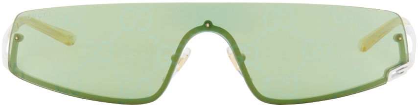 Слънчеви очила Gucci White Mask-Shaped Sunglasses Зелено | GG1561S-003, 0