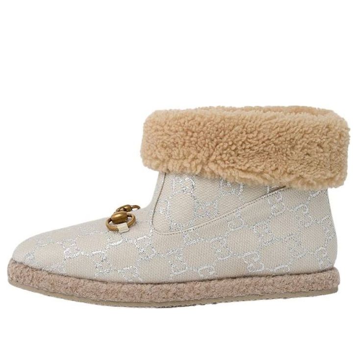 Кецове и обувки Gucci Canvas Wool Horsebit Ankle Boots Бежово | 629086-2C810-9152, 0
