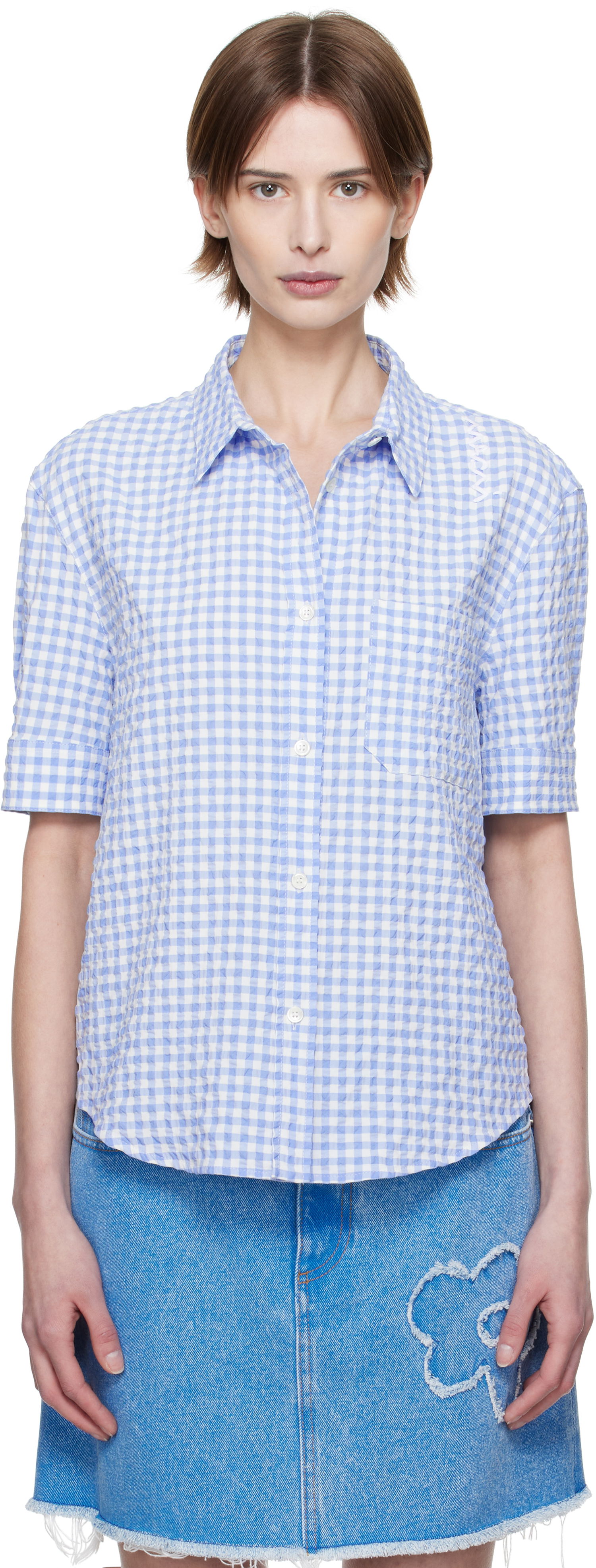 Риза Marni Marni Seersucker Checked Shirt Синьо | CAMA0623S0 UTN929, 0