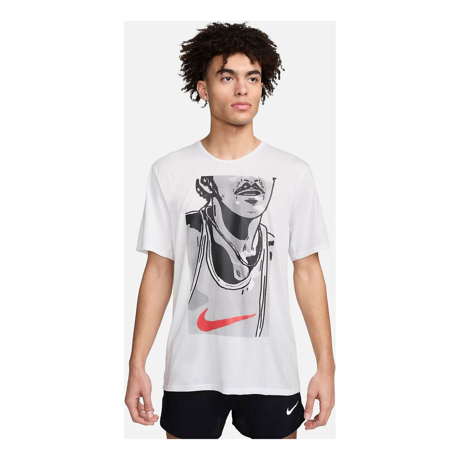 Тениска Nike Men's Printed Running T-Shirt Бяло | FN3997-121, 0