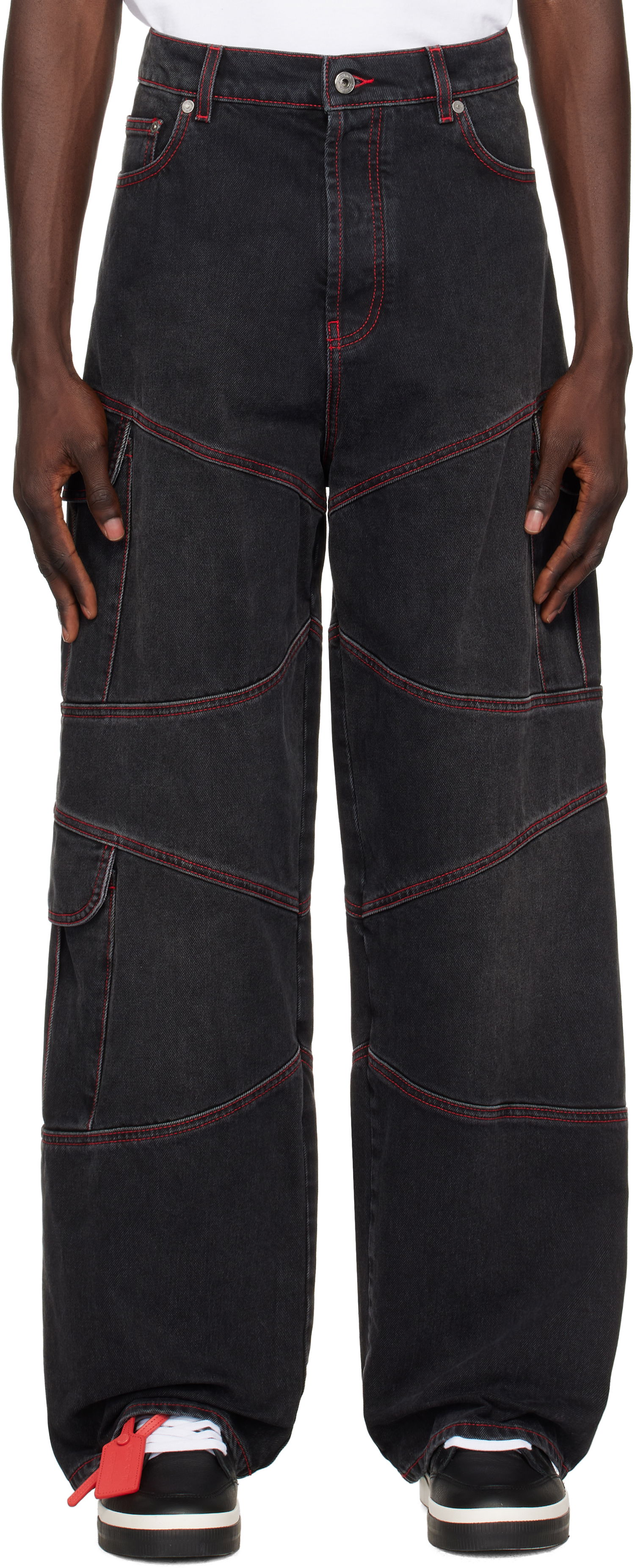 Карго панталони Off-White Black Straight Jeans With Red Stitching Черно | OMYA188F24DEN0011325, 0