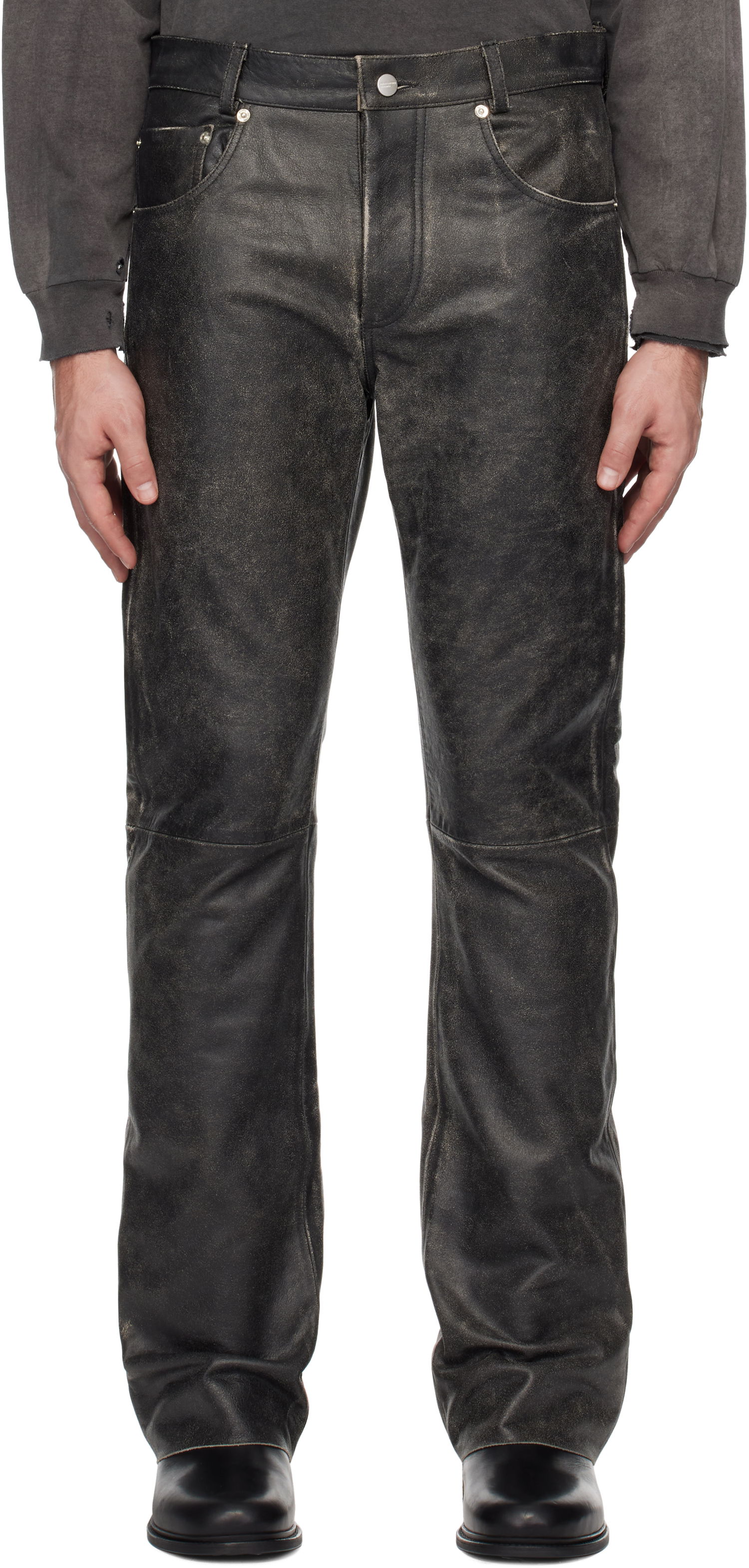 Панталони Enfants Riches Déprimés Enfants Riches Déprimés Distressed Raw Hem Flare Leather Pants Черно | 050-371, 0