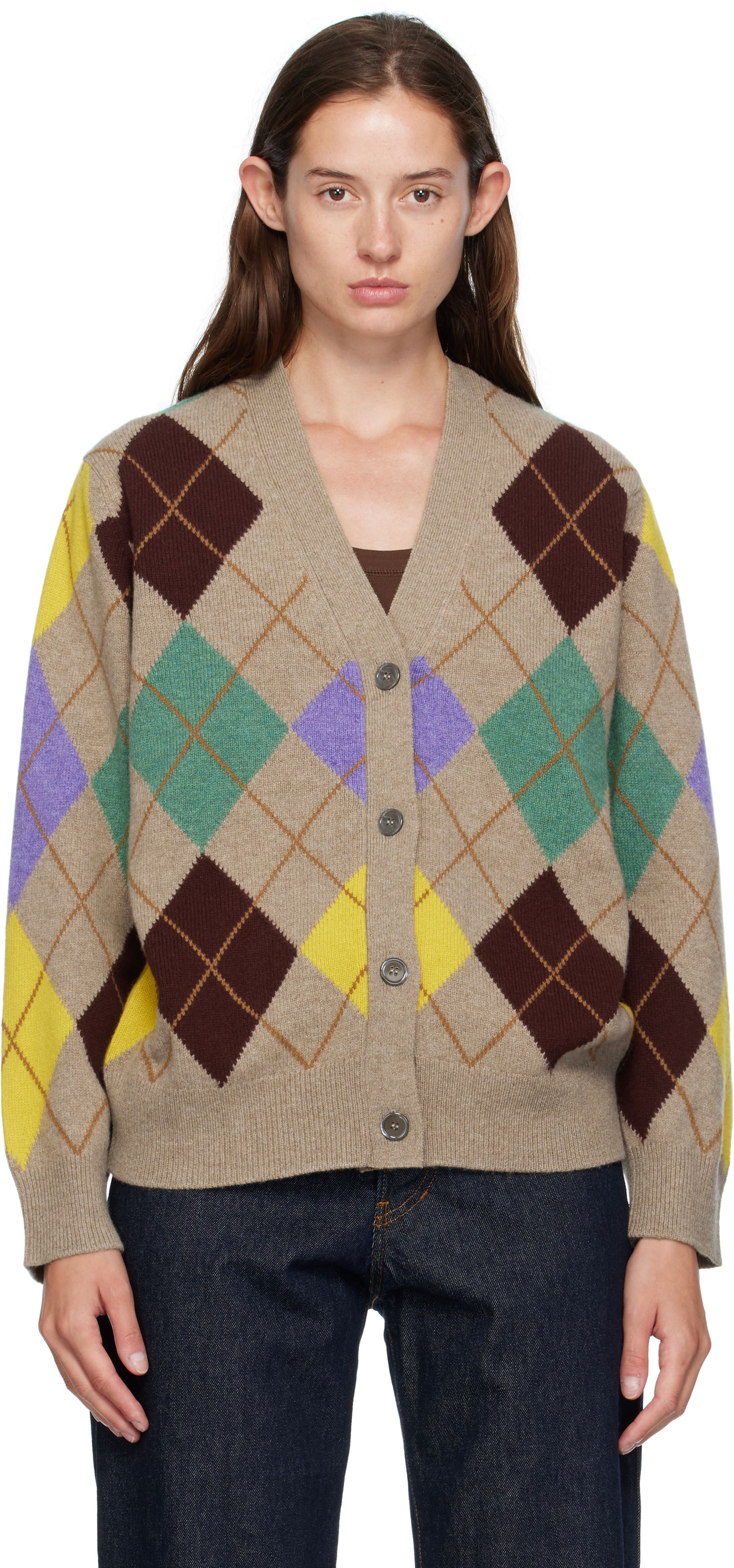Пуловер &Daughter &Daughter Ava Argyle Cardigan Бежово | WL24206, 0