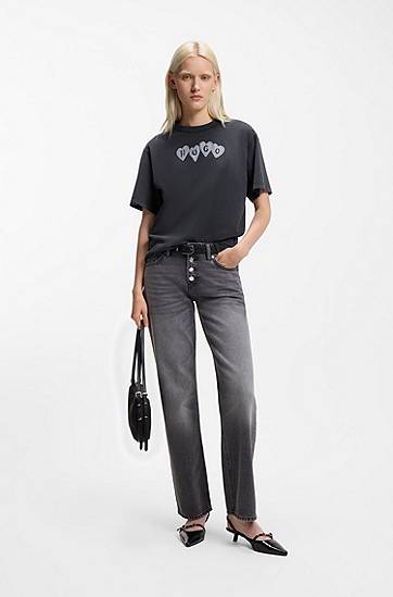 Тениска BOSS Cotton-jersey T-shirt with heart logo Сиво | 50561164, 1