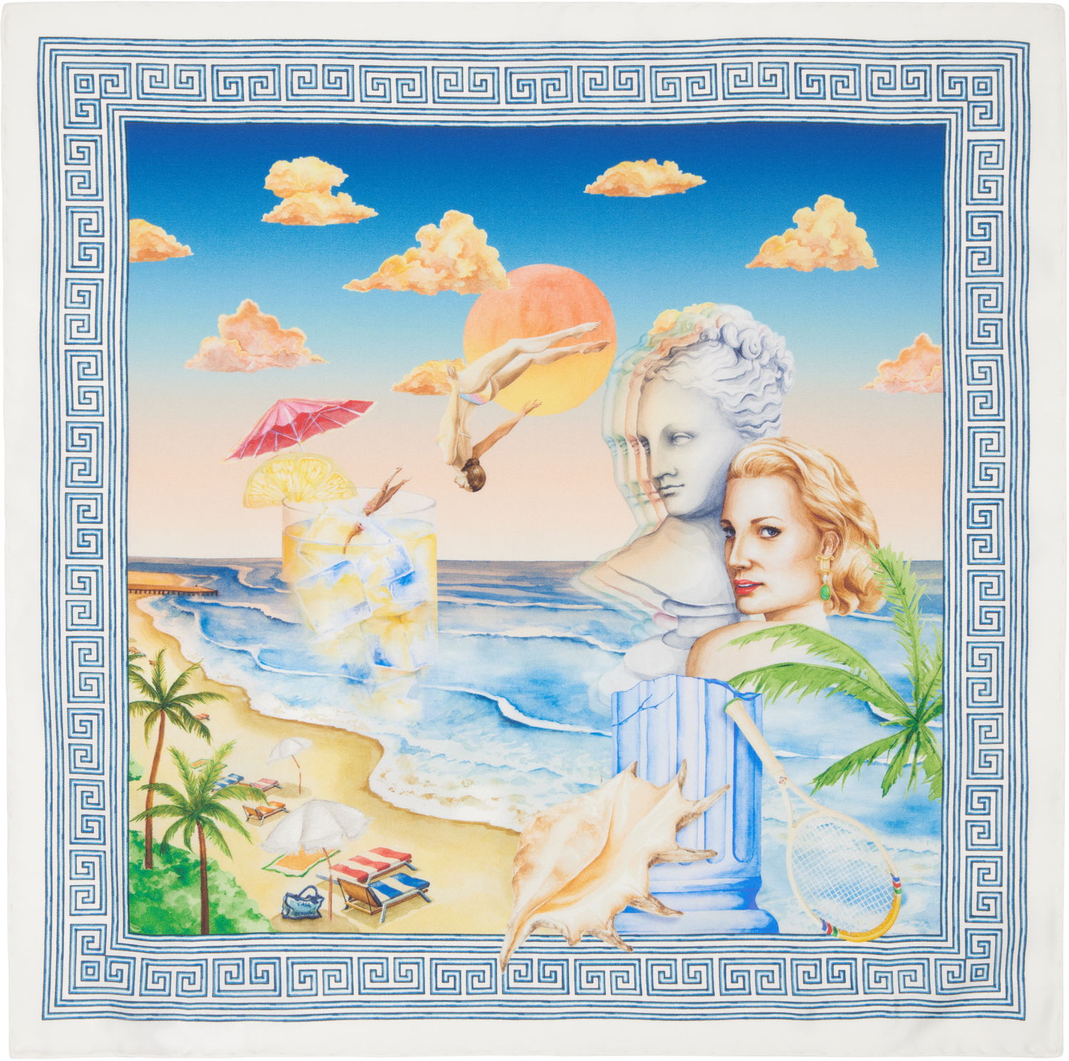 Шал Casablanca Small Silk Scarf with Resort Print Многоцветен | APS25-ACC-052-04, 0