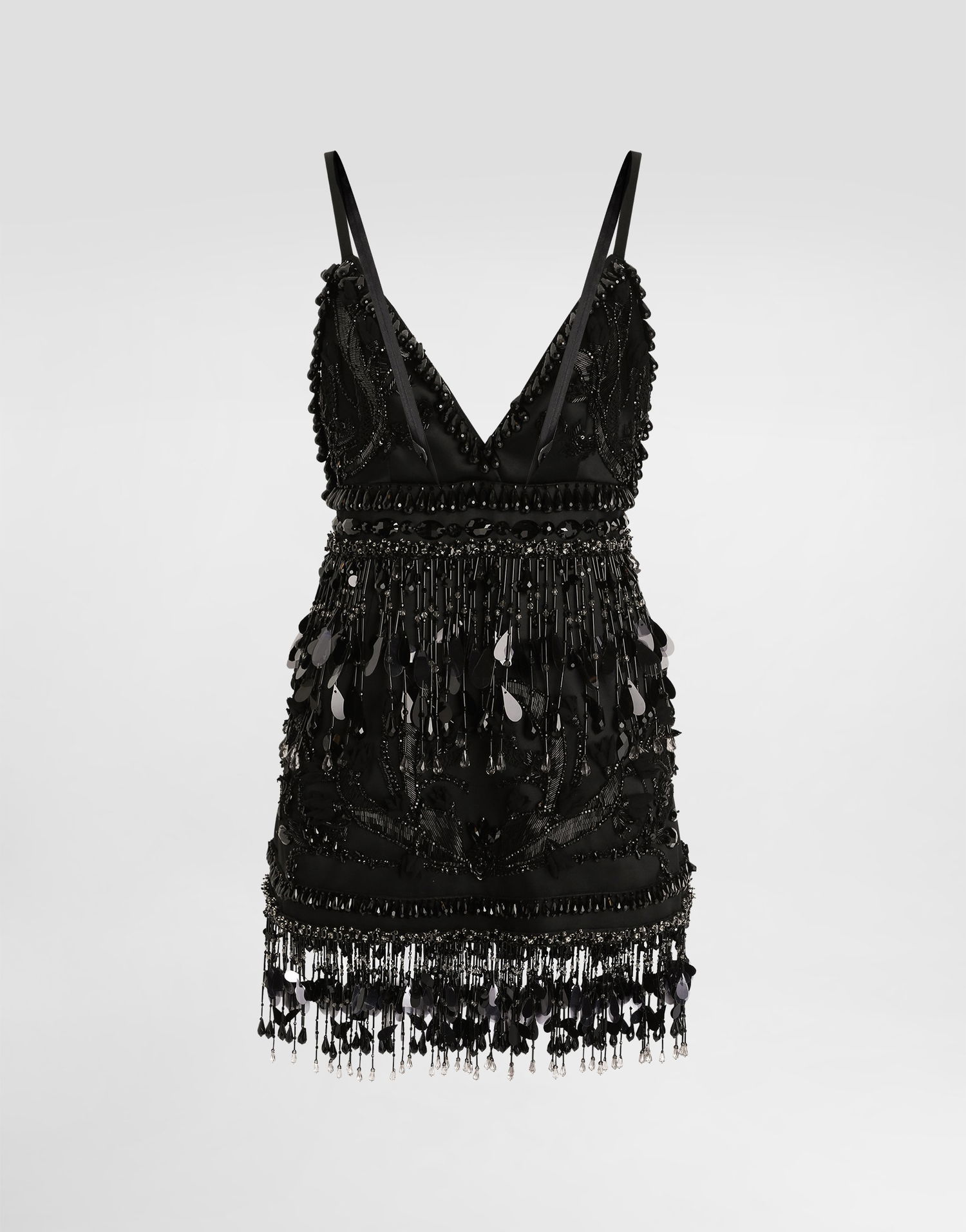 Pокля Dolce & Gabbana Dolce & Gabbana Embroidered Satin Mini Dress with Beaded Fringe Черно | F60DKZGDDI8S8400, 0